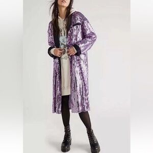 Free People Ella Purple Sequin Duster Cardigan Size Small (Oversized)